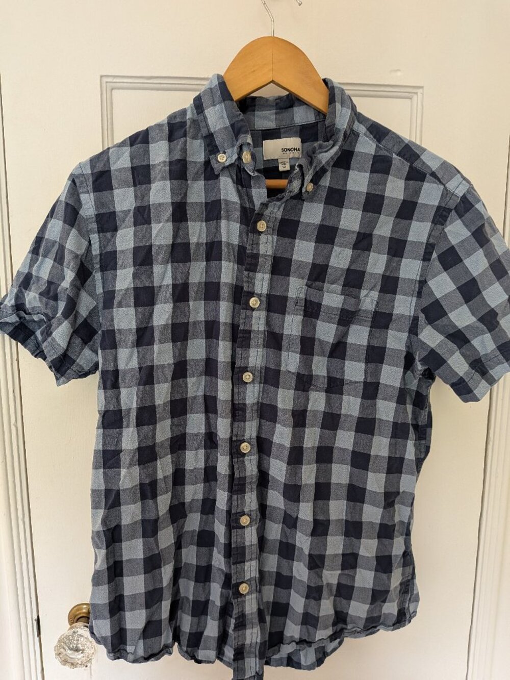 Sonoma Men's Blue Plaid Short Sleeve Button Down